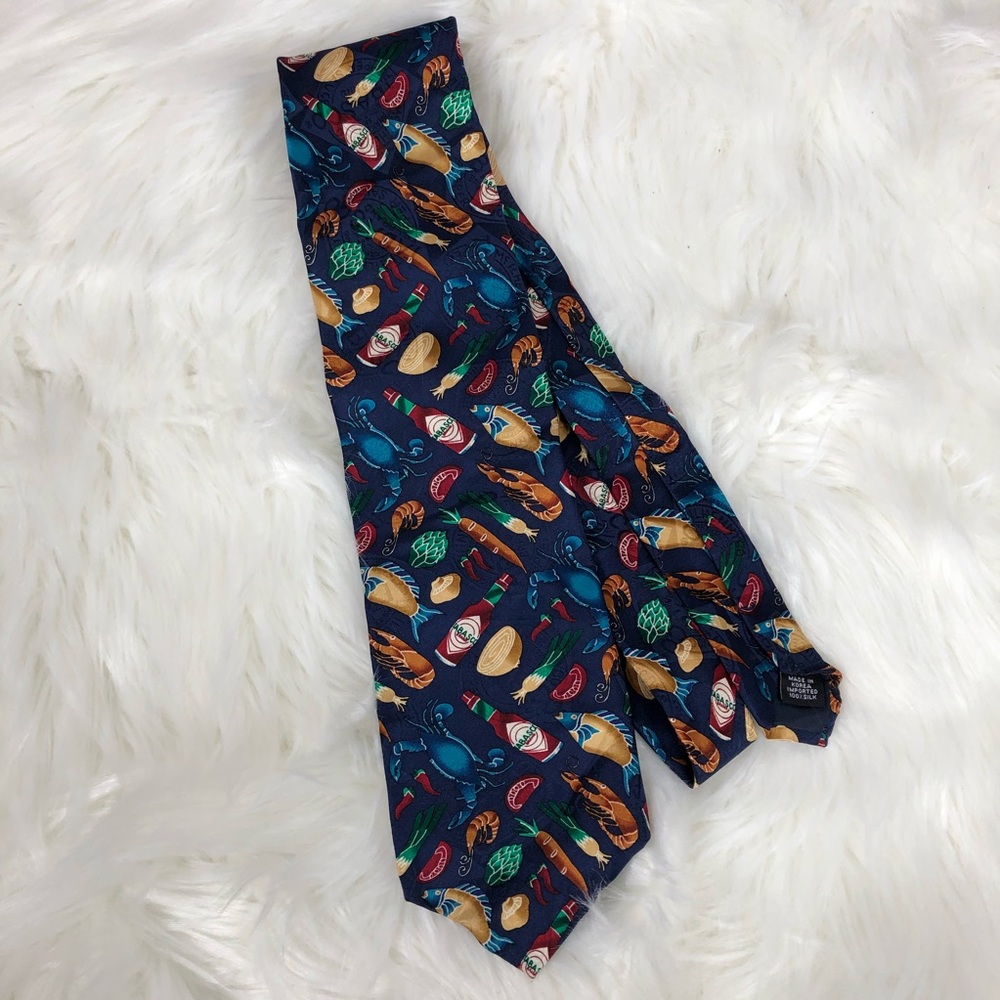 Men’s Tabasco Necktie featuring Fish/Crabs Seafood and Vegetable 100% Silk